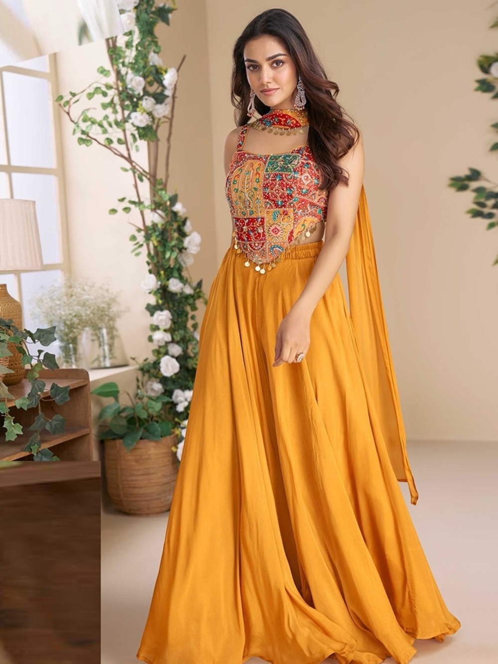 Multicolor Embroidered Chinon Anarkali Set - NWT